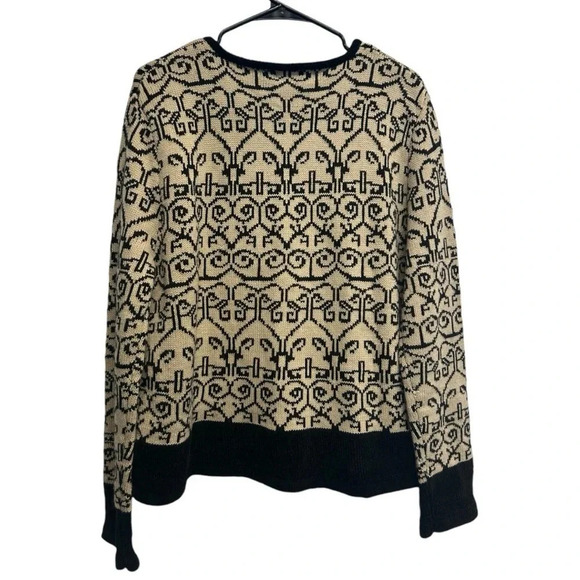 Vintage 80s Black Tan Cardigan Sweater Floral Hand Embroidered Grandmacore Large - Picture 5 of 7